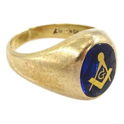 10ct gold blue glass masonic ring, stamped