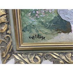 Hugh E Ridge (Bridge 1899-1976): 'Cottages at Old Grimsby, Tresco, Isles of Scilly', oil on canvas signed, titled on artist's studio label verso 39cm x 49cm 
Notes: Sold with a signed letter from the artist thanking the purchaser dated 11.7.76