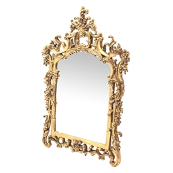  Chippendale style gilt pier mirror, bevelled arched plate in C scroll, acanthus and floral frame, H166cm, W110cm  