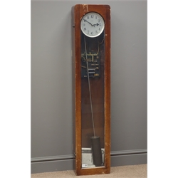  Early 20th century mahogany cased 'Synchronome' electric clock, silvered Arabic dial, with pendulum, H127cm  
