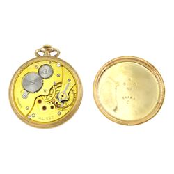 Mid 20th century 9ct gold open face keyless Swiss lever pocket watch by Zenith, No. 3387938, silvered dial with subsidiary seconds dial, London 1950