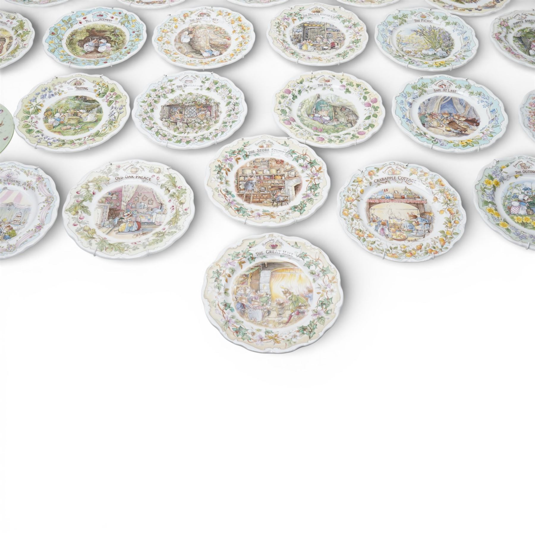 Large collection of Royal Doulton Brambly Hedge plates, collections comprising 'Secret Staircases' 'Surprise Outing' 'Homes and Workplaces of the Mice of Brambly Hedge' and 'Primrose's Adventure'', and others (25)