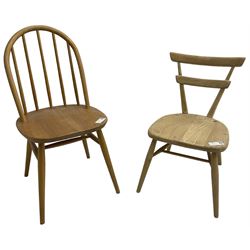 Set of three Scandinavian stick back chairs; ercol - 'Blue dot' chair; 1950s hoop and stick back chair (5)