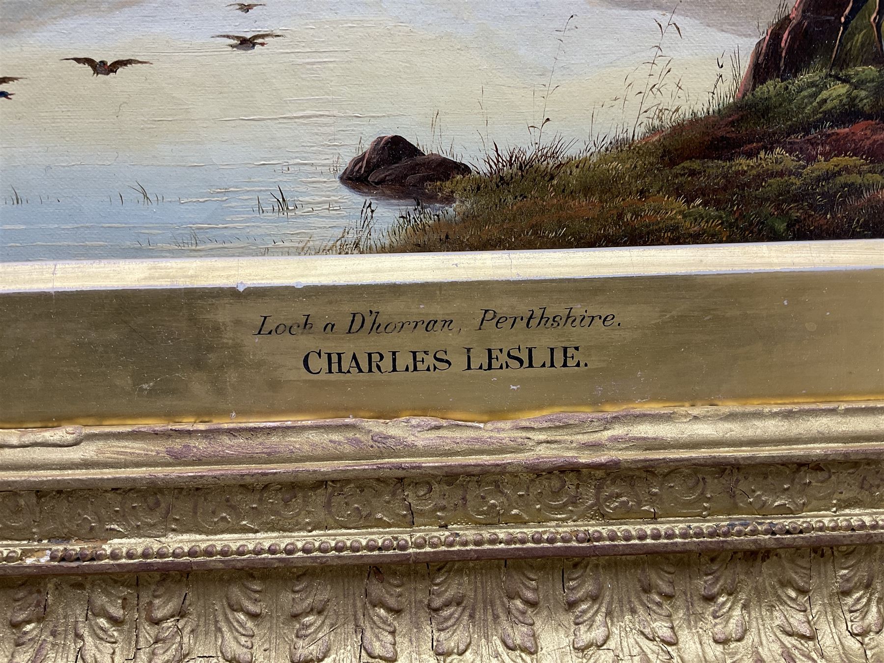 Charles Leslie (British 1839-1886): Stag on the Lochside, oil on canvas unsigned 30cm x 60cm