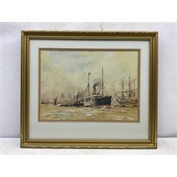After Charles Edward Dixon (British 1872-1934): Shipping off Greenwich, mid 20th century watercolour indistinctly signed 35cm x 49cm