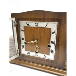 Early to mid 20th century Art Deco style walnut mantel clock and a mid 20th century oak cased mantel clock 