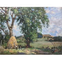 James Whitelaw Hamilton RSA RSW (Scottish 1860-1932): Girl with Chickens in a Farmyard, oil on panel signed 25.5cm x 33cm 