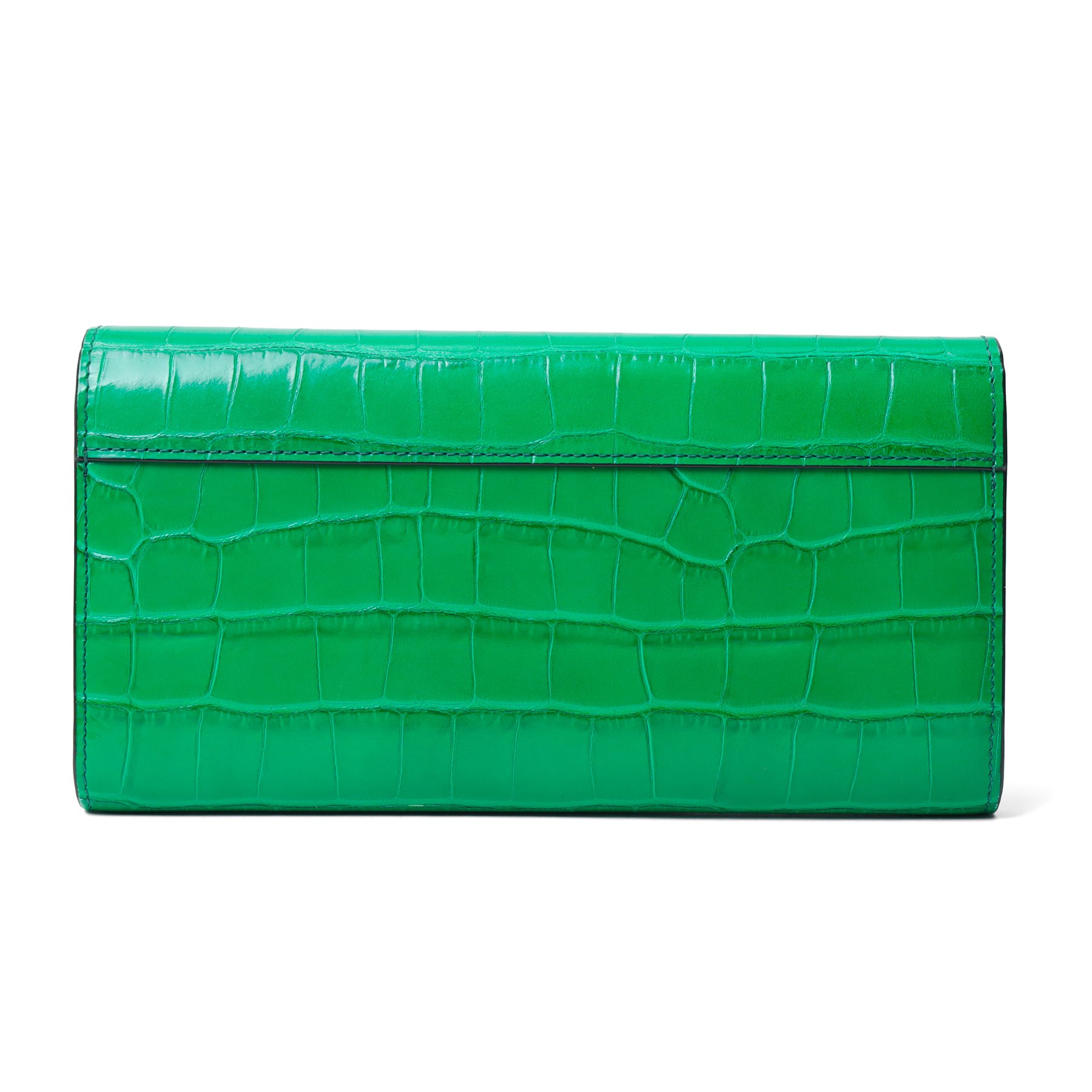 Mulberry - ‘Harlow Medium’ wallet in Emerald Green crocodile-embossed leather, the double envelope flap with gold-tone twist-ring Rider’s Lock fastening, opening to a gusseted interior with four card slots, zipped coin compartment and front press-stud pocket, with box