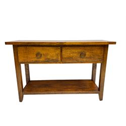 Hardwood console table, rectangular top over two drawers and undertier