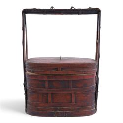 Chinese Dou, together with lacquered tray decorated with figures and bamboo steamer