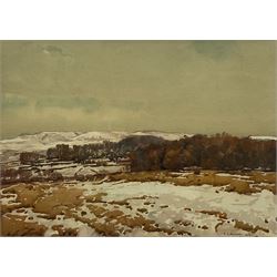 Frederick (Fred) Lawson (British 1888-1968): Bolton Castle in Winter, watercolour signed and dated 1915, 26cm x 36cm