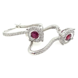  Pair of 18ct white gold ruby and diamond pendant ear-rings  