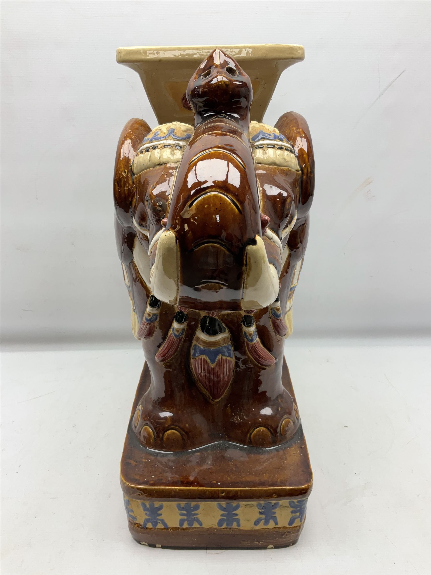 Oriental style ceramic garden seat in the form of an elephant, H55cm