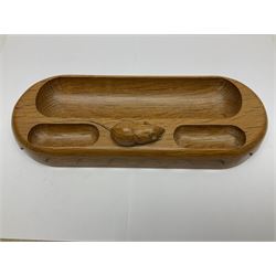 Mouseman - oak pen tray, rectangular form with rounded ends, carved mouse signature over penny moulded edge, by the workshop of Robert Thompson, Kilburn