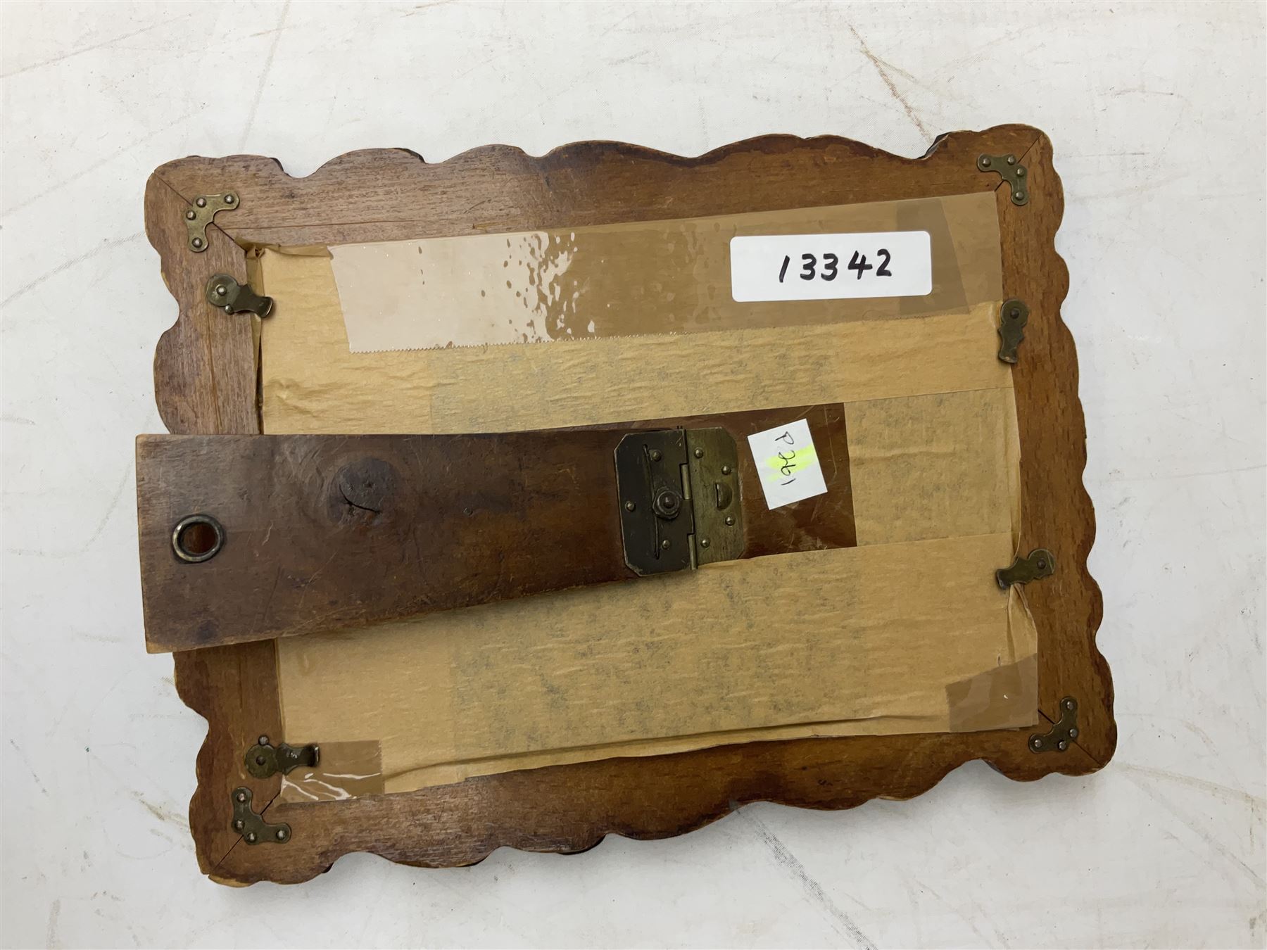 Japanese bronzed antimony frame, decorated with dragons and ho ho birds, easel stand to reverse, containing Continental crystoleum of female nude, H24cm