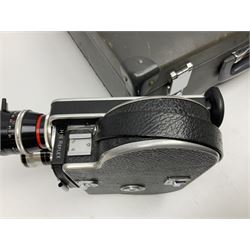 Bolex H16 Reflex camera body, serial no. 136928, with 'Macro-Switar 1:1.9 f=75mm' lens, serial no. 1131474, Switar H16 RX 1:1.6 f=10mm' lens, serial no. 1106324, with hard carry case