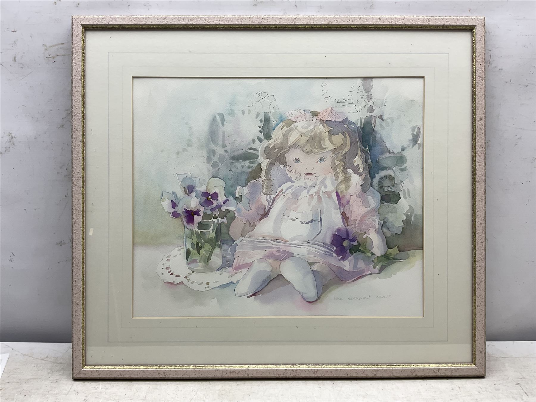 Vera Beaumont (American 20th century): Still Life of Doll and Flowers, watercolour signed 36cm x 43cm