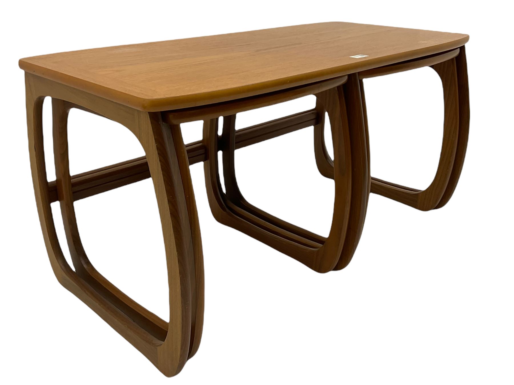 Nathan - teak Long John nest of tables and a singular nest of tables 