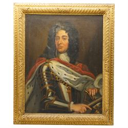 After Sir Godfrey Kneller (German/British 1646-1723): Portrait of Eugene of Savoy, 18th/19th century oil on canvas unsigned 88cm x 69cm, housed in heavy gilt gadroon moulded frame, overall 109cm x 90cm