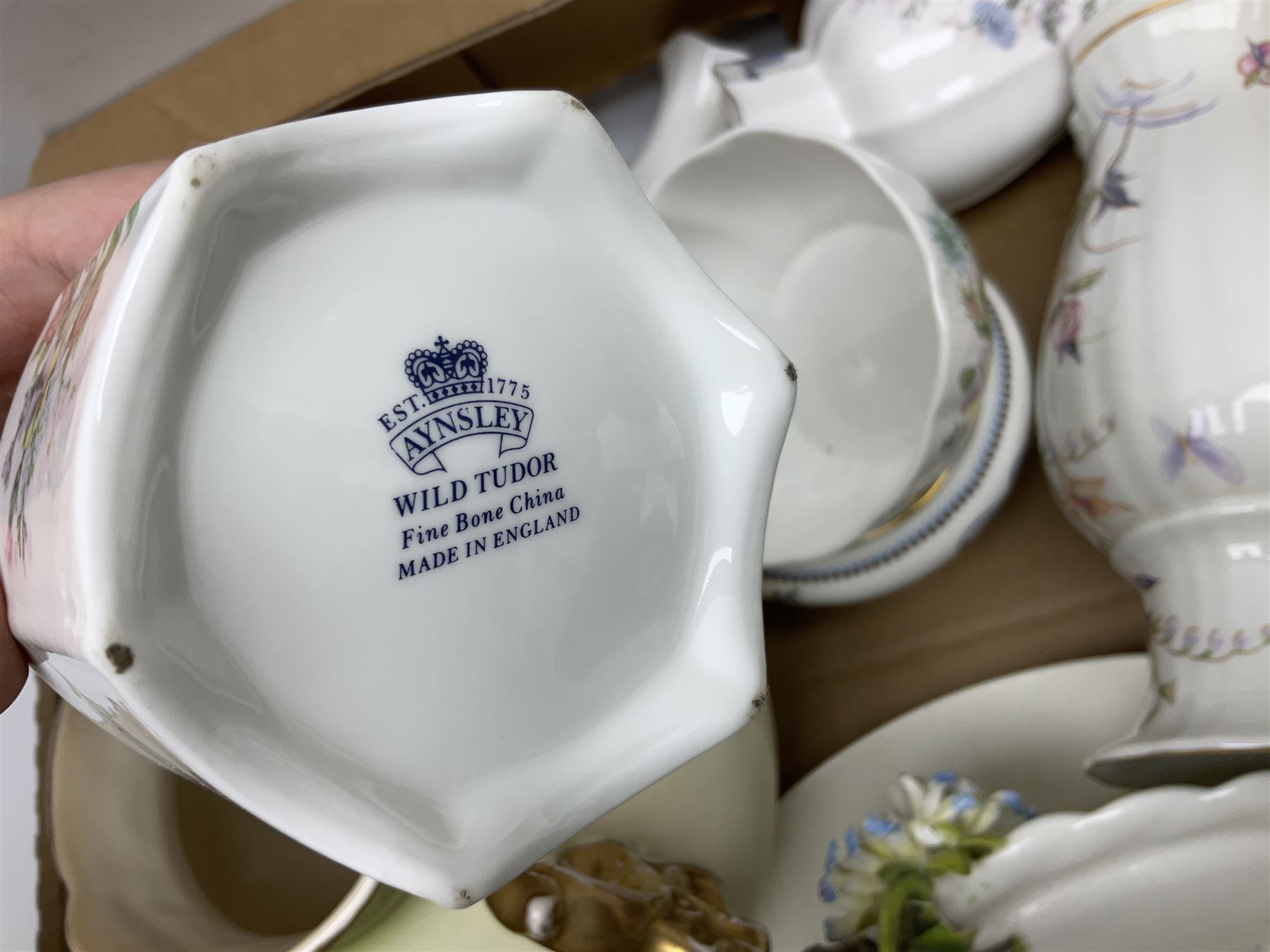 Royal Worcester miniature loving cup, Royal Doulton Wendy figure HN 2109, Lladro dish, two Giuseppe Armani figures, Staffordshire style figural vase, Crown Devon Fieldings blush ivory ewers and twin handled vases, Villeroy & Boch, Royal Doulton, Carlton Ware, Masons ironstone, other ceramics, teawares etc in four boxes