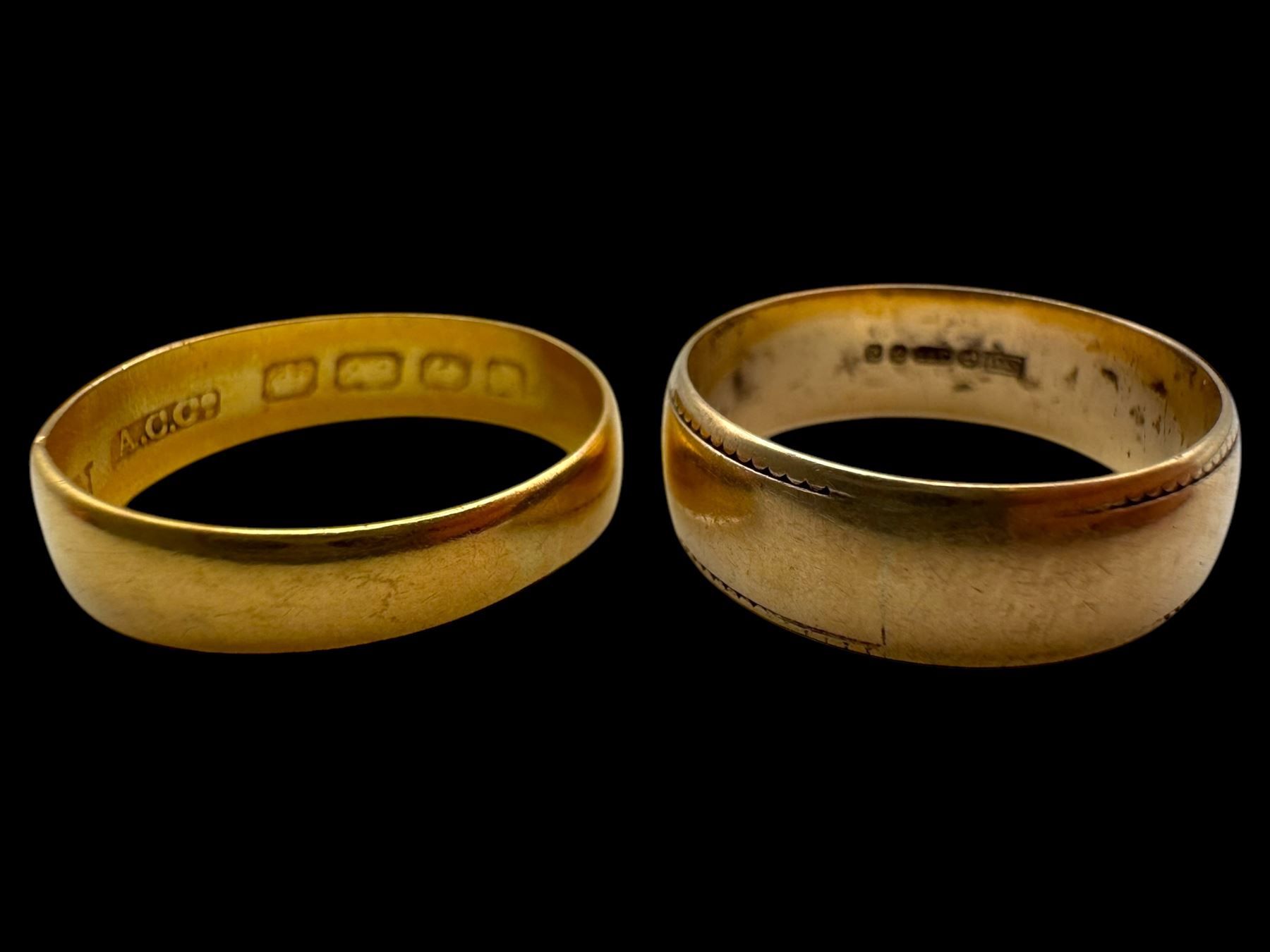 22ct gold wedding band and a 9ct gold wedding band, both hallmarked