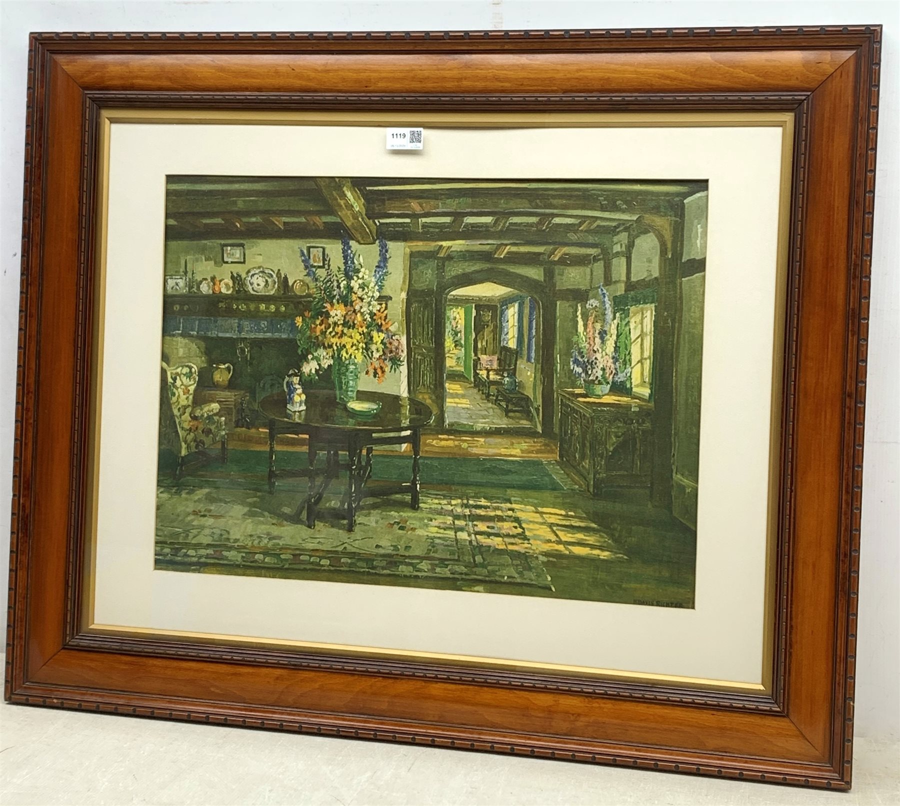 After Herbert Davis Richter (British, 1874-1955): Interior scene, colour print 41cm x 57cm