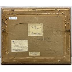 Howard Barron (British 1900-1991): 'Corfe Castle Dorset', oil on artist's board signed, dated May /54 with original titled and Medici Society labels verso 30cm x 40cm