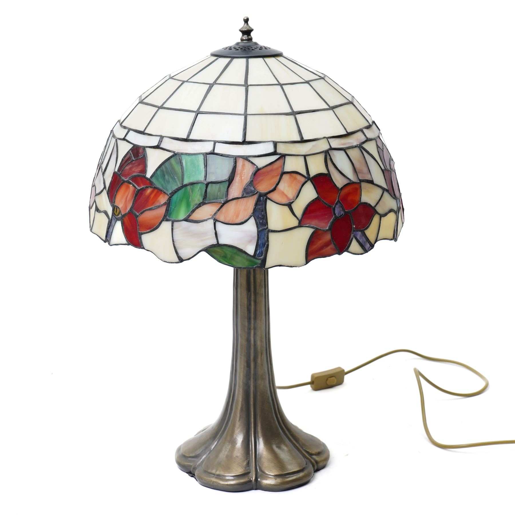 Tiffany style table lamp with floral shade on bronze effect stem H58cm