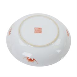20th century Chinese Famille Rose Wu Shuang Pu plate, decorated with script verses and figures, with bats and red seal mark beneath, D23cm