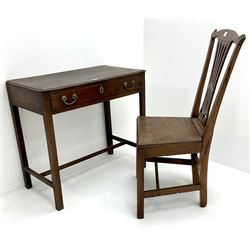 19th century oak single drawer sidetable, (W78cm, H72cm, D41cm) and an oak and elm chair (W49cm)