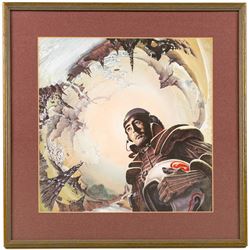 Brian Boyle (British 20th Century): original cover art for Galaxy magazine Vol. 34 No. 8 September 1973 for the serialised Rendezvous with Rama, gouache unsigned, titled and attributed verso, 28x27cm
Notes: This item is from the private collection of Arthur C. Clarke's brother.