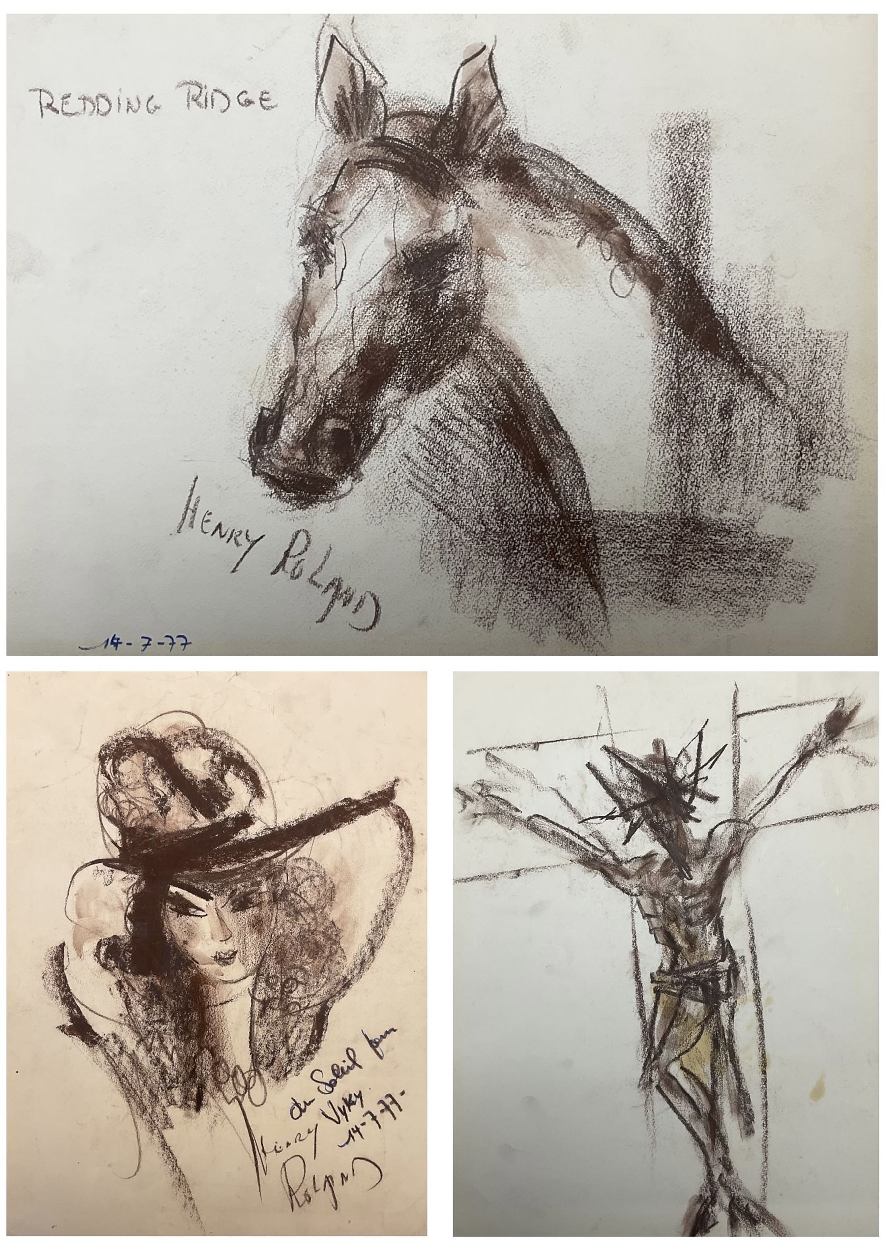 Henry Roland (Belgian 1919-2000): Three mixed media still life studies variously signed, titled and dated together with a signed Sketch of a Lady upon a beermat; a posthumous album of prints with other Roland ephemera max 24cm x 32cm (5)