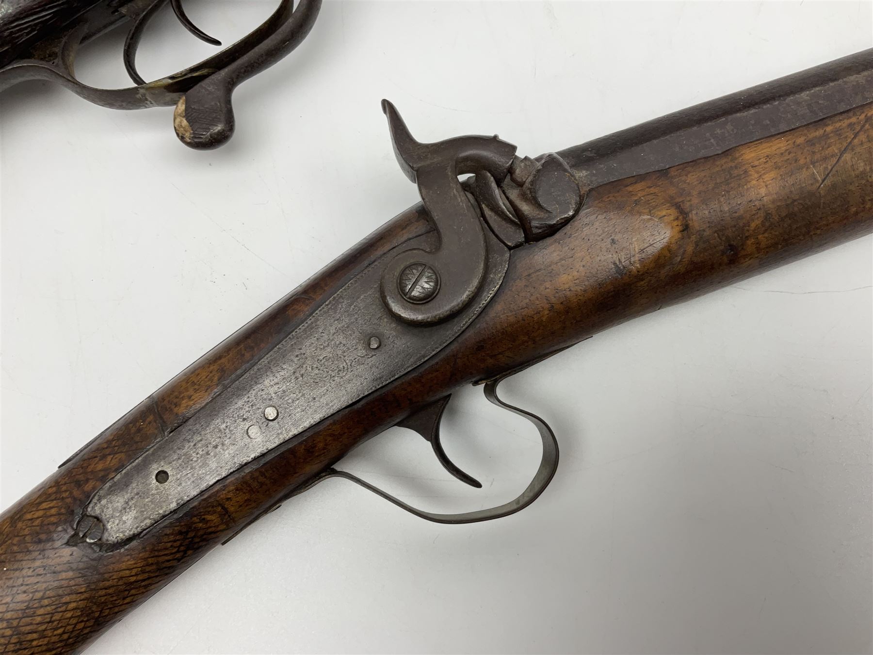 UNPROOFED/OUT OF PROOF SO RFD ONLY - three guns in poor condition comprising 19th century G. Coop 12-bore side-by-side double barrel hammer shotgun; 14-bore single barrel percussion sporting gun composed of various parts with cut-down barrel; and non-firing mock snider action ornamental gun (3)