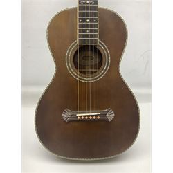 Indonesian crafted re-issue of an early Washburn Parlour guitar, model P314KK, bearing 125 years celebration label dated 2008; serial no.01120400171; L95cm; in Washburn case