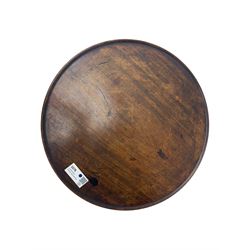 Early 19th century mahogany tripod table, dished top, turned column, cabriole legs on pad feet