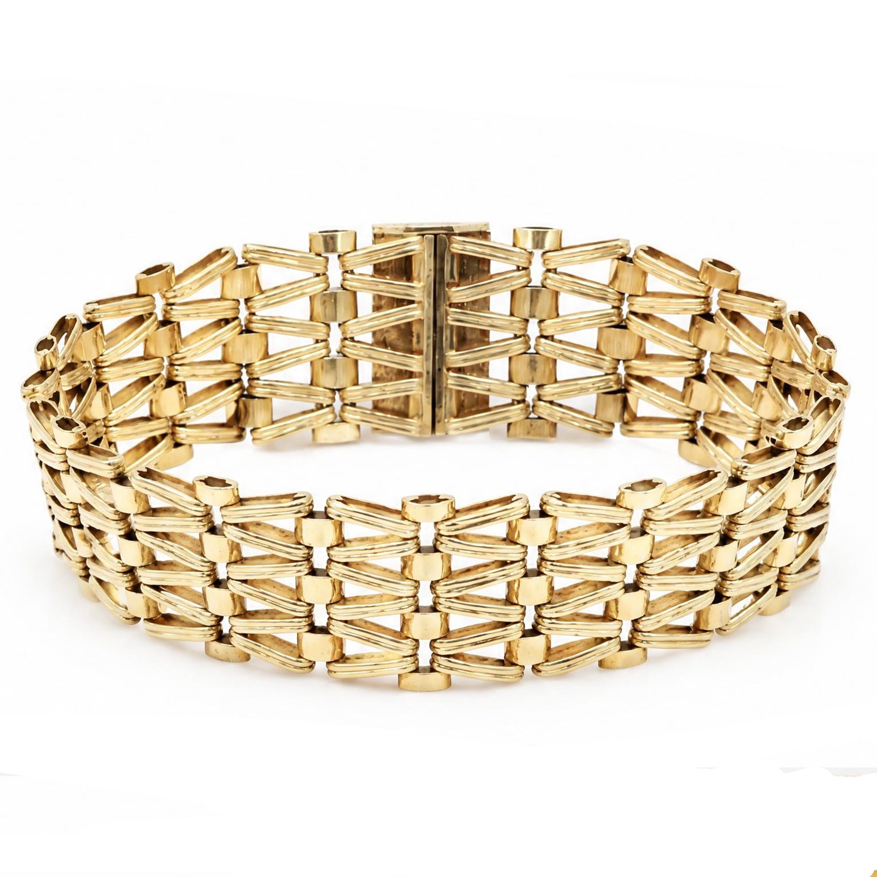 9ct gold fancy rectangular link bracelet, London 1979