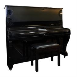 Bösendorfer model 130 upright piano, circa 1941, 88 ivory and ebonised keys within black high gloss polyester case, serial no. 26442