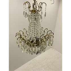 Heavy gilt metal and cut glass six branch chandelier centre light fitting