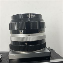 Nikon photomic Ftn camera body, with red engraving, serial no 7006572, circa 1969, with 'Nikon NIKKOR-O Auto 1:2 f=35mm' lens, serial no. 830478