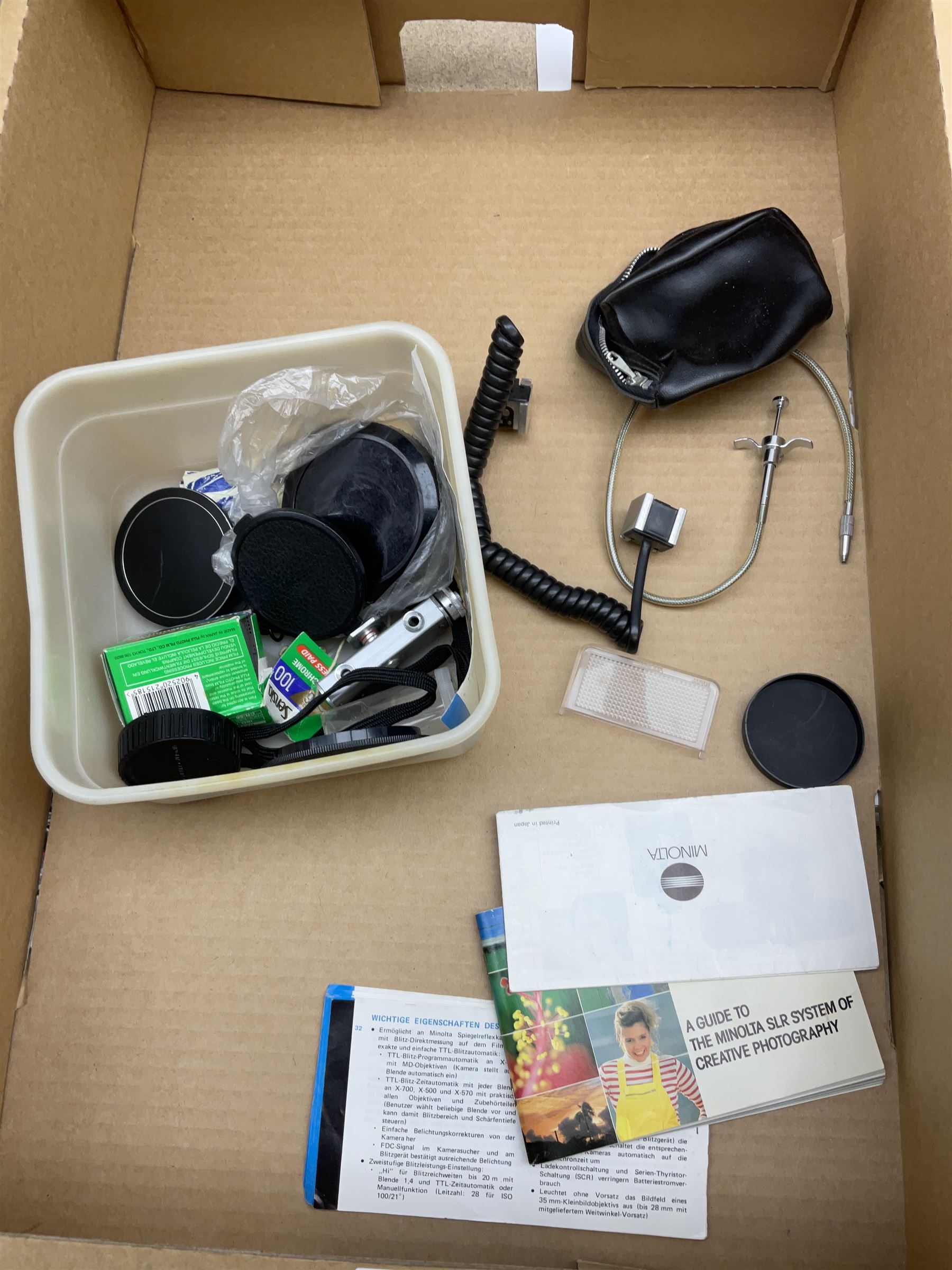 Minolta X700 camera body and Minolta XGM camera body, Tamron 'SP 60-300mm f3.8-5.4' lens, Tamron 'SP 35-80mm f2.8-3.8' lens', Tamron 'SP 500mm 1:8' CF tele macro catadioptric lens and various accessories including filters, tele-converter, flash etc