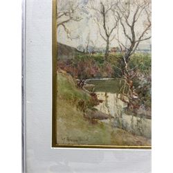 Samuel John 'Lamorna' Birch (Newlyn School 1869-1955): View Towards a Town, watercolour signed 24.5cm x 17cm 