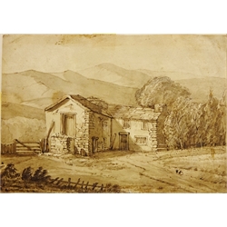  Barn Study, pen and ink study unsigned, attributed verso to David Cox (British 1783-1859):  18cm x 25cm  