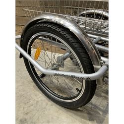 Alpine electric tilt trike - power assisted with throttle (no need to pedal), 15.5mph with 40 mile range, only 37 miles from new, silver finish, removable battery with charger, YoungDo gell seat with cover, £2749 new.