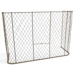19th century large wrought iron nursery fire guard, of curved form with scrolled brace in the centre
