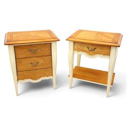 AM Classic - Louis XV design cherrywood bedside chests, one with three drawers and one wit...