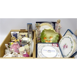  Five Royal Worcester boxed cake stands, Wedgwood Kutani Crane, pair French Bisque figures, 19th century Brown Westhead Moor & Co., Royal Doulton series ware plates, Burleigh ware plate and other decorative ceramics and glassware   