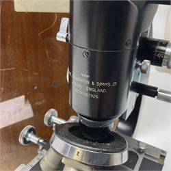 20th century W. Watson & Sons binocular microscope no 98191, in original box, together with W. Watson & Sons Kima microscope no 107846, in original box and Cooke Troughton & Simms binocular microscope no 467926