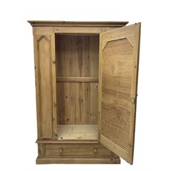 Solid pine single wardrobe, fitted with single mirror door, drawer to base