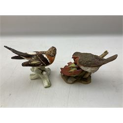 Lladro figure Ingenuine Woman no. 5487 (a/f), Nao figure, Goebel bird figure CV86 1967, Goebel Chaffinch 38023-06, Arden Scultpures robin figure group etc