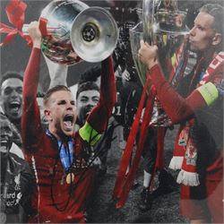 Signed Jordan Henderson montage, framed with certificate of authenticity from Montage Memorabilia, frame H46cm